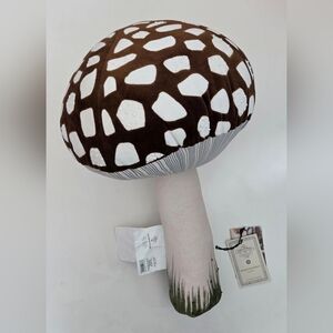 NEW John Derian Brown White Spotted 16" Velvet Beaded Mushroom Pillow Fairycore